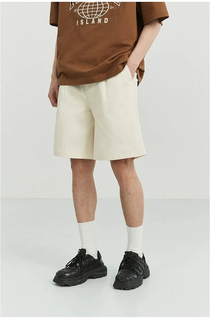 Wide-Leg Button-Detail Pleated Shorts