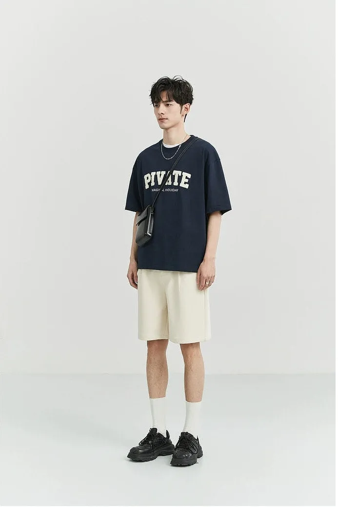 Wide-Leg Button-Detail Pleated Shorts