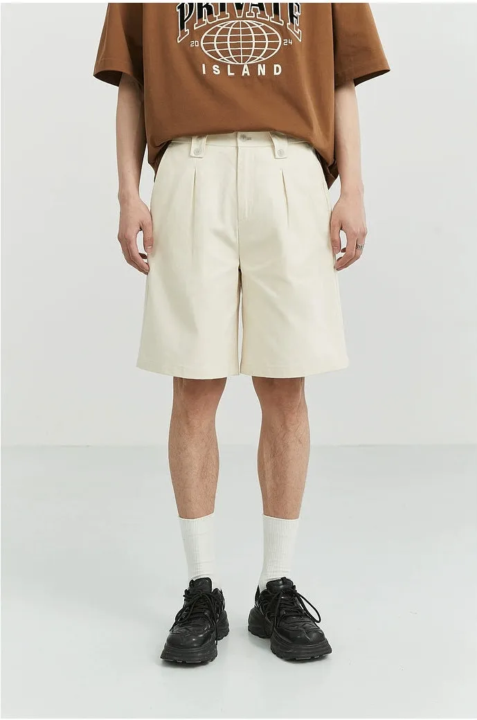 Wide-Leg Button-Detail Pleated Shorts