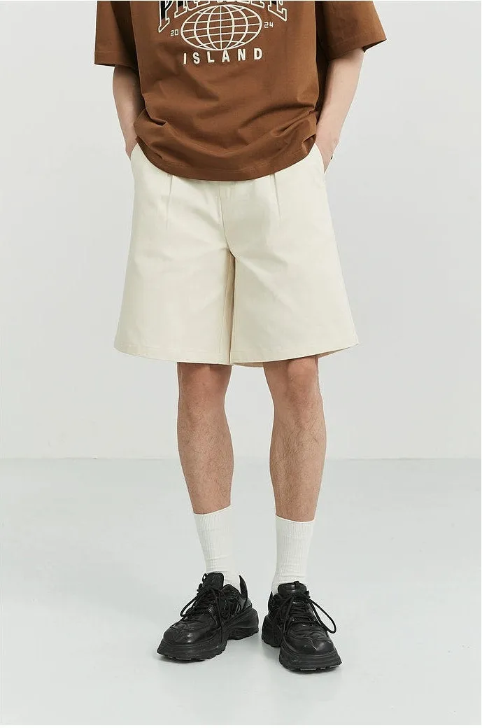 Wide-Leg Button-Detail Pleated Shorts