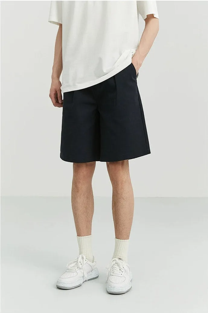 Wide-Leg Button-Detail Pleated Shorts