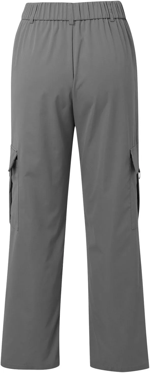Wide Leg Casual Pants for Women Trendy High Waisted Cargo Pants with Pockets Baggy Stretch Utility Military Pants
