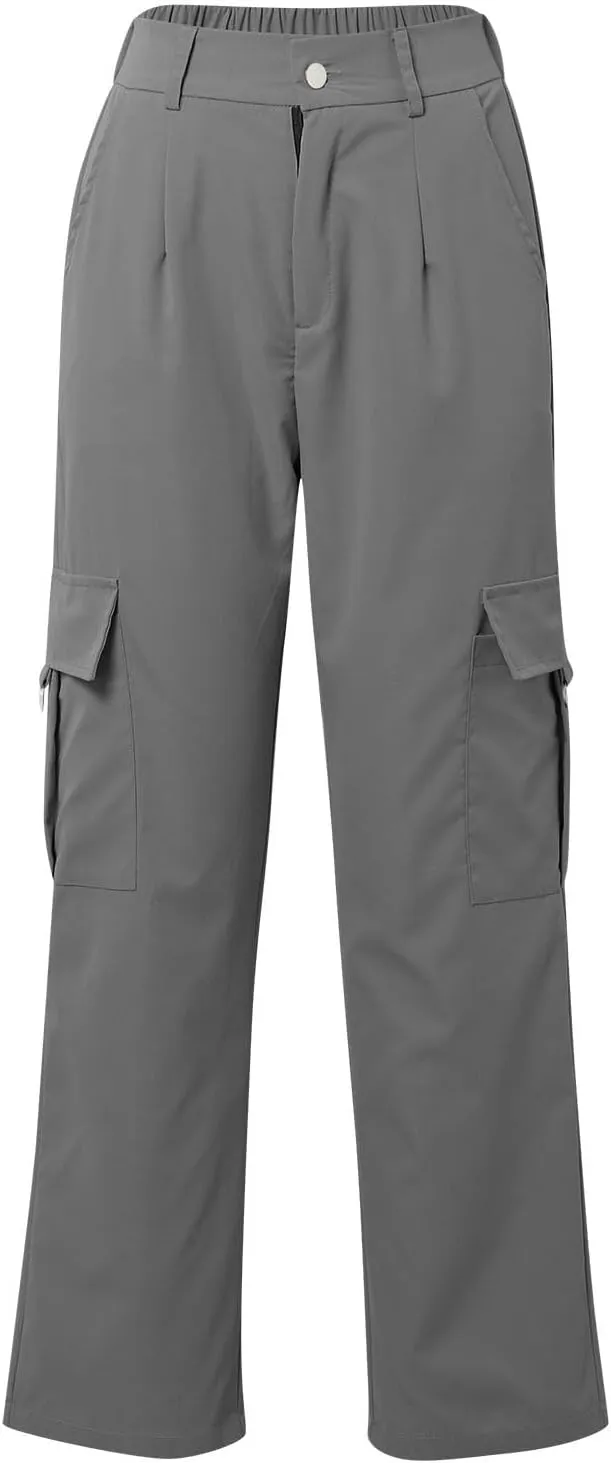 Wide Leg Casual Pants for Women Trendy High Waisted Cargo Pants with Pockets Baggy Stretch Utility Military Pants