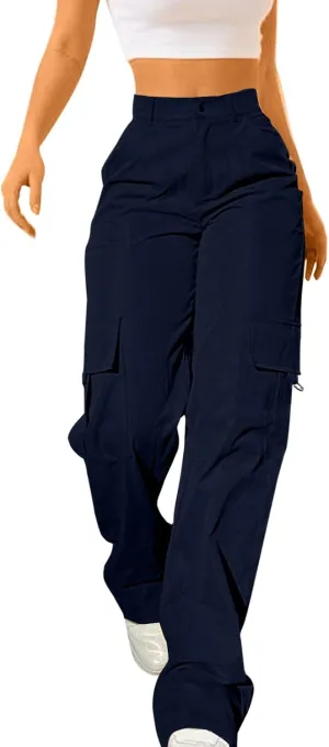 Wide Leg Casual Pants for Women Trendy High Waisted Cargo Pants with Pockets Baggy Stretch Utility Military Pants