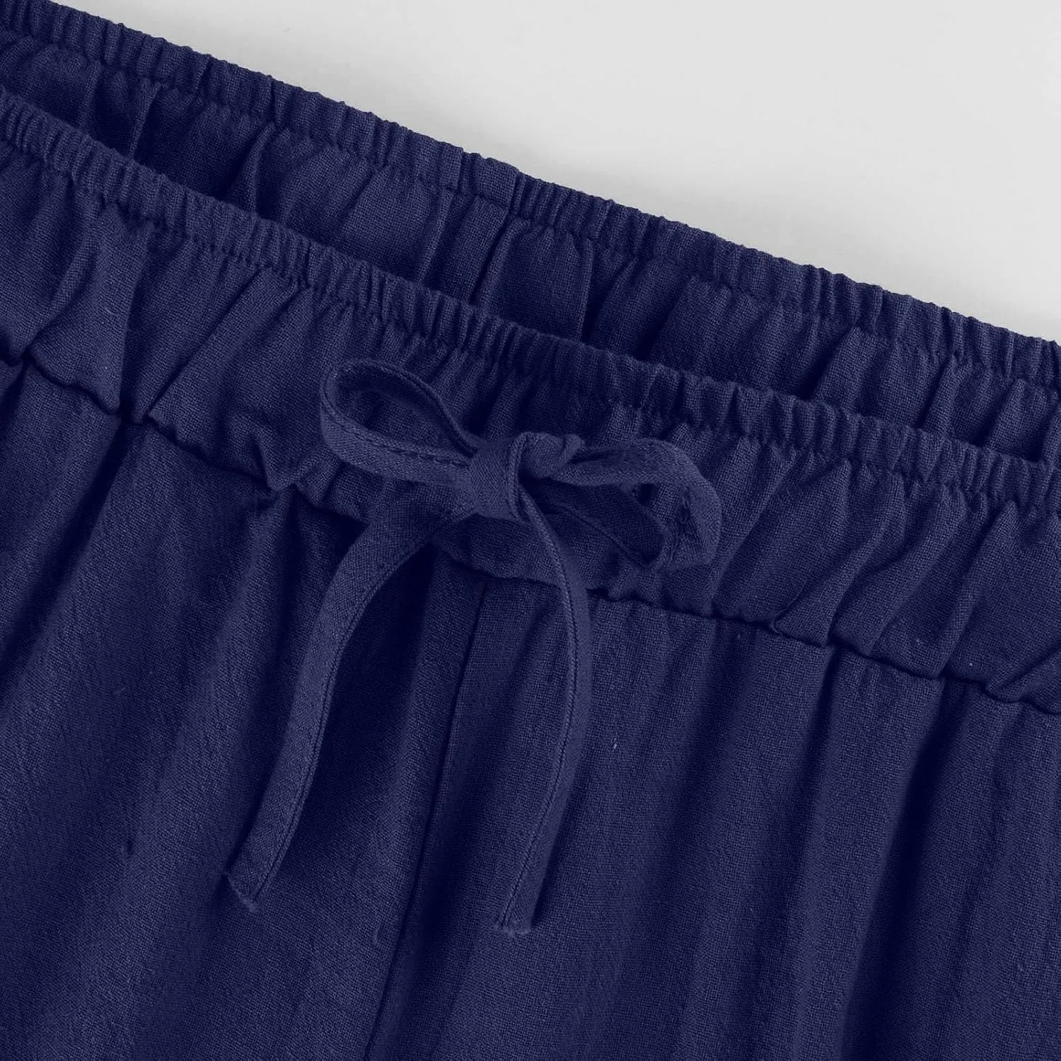Wide Leg Cropped Pants for Women Summer Casual Linen Pants Drawstring Lightweight Comfy Beach Trousers with Pockets