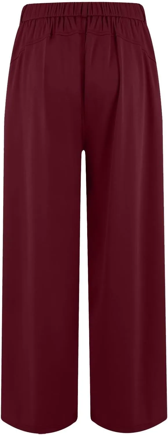 Wide Leg Pants for Women Business Palazzo Pants Lightweight High Waist Button Regular Long Trousers with Pockets