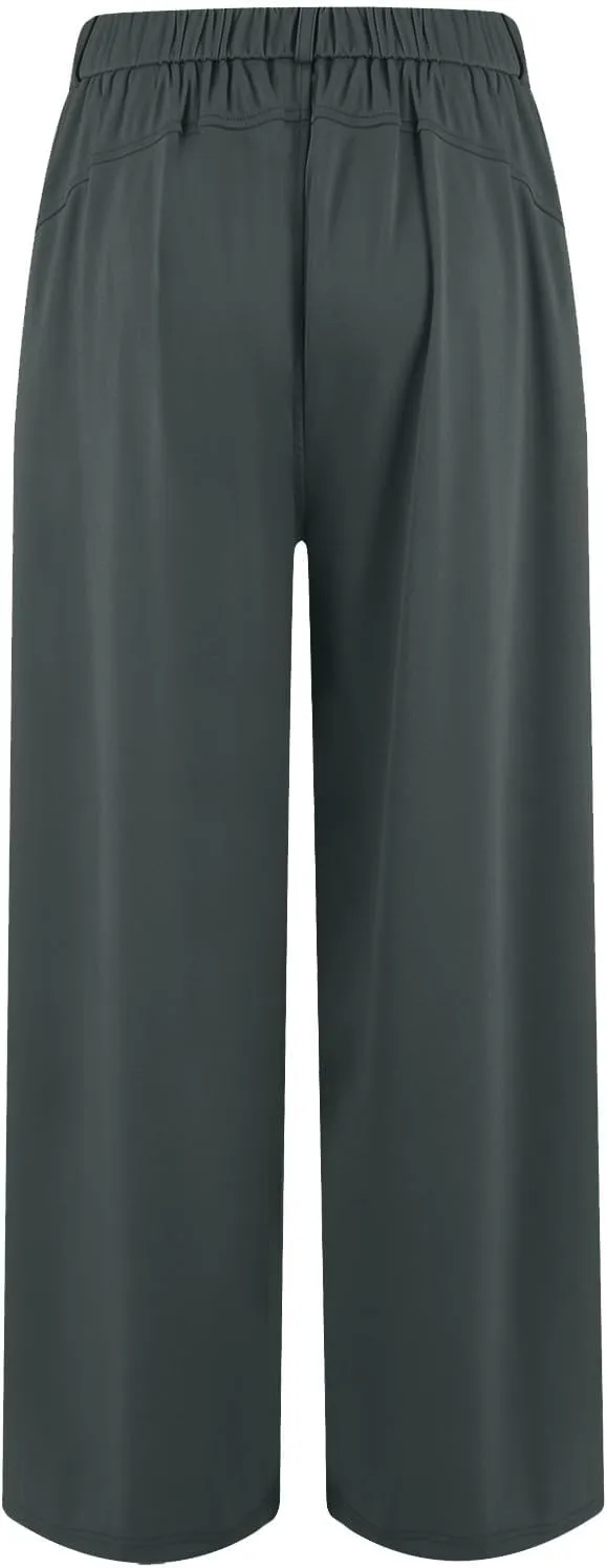 Wide Leg Pants for Women Business Palazzo Pants Lightweight High Waist Button Regular Long Trousers with Pockets