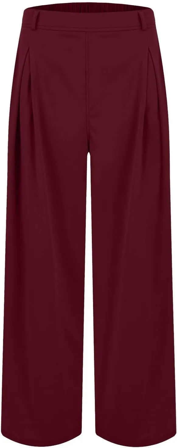 Wide Leg Pants for Women Business Palazzo Pants Lightweight High Waist Button Regular Long Trousers with Pockets