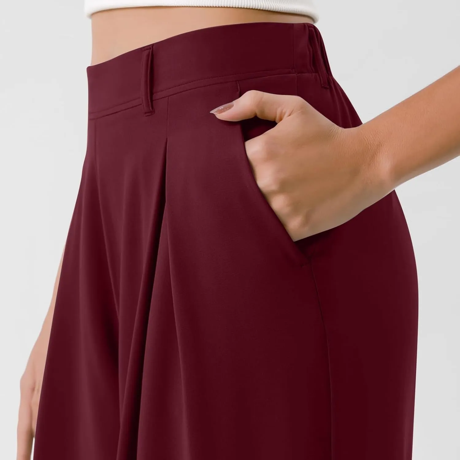 Wide Leg Pants for Women Business Palazzo Pants Lightweight High Waist Button Regular Long Trousers with Pockets