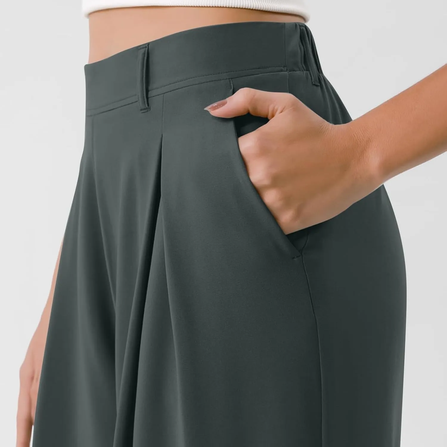 Wide Leg Pants for Women Business Palazzo Pants Lightweight High Waist Button Regular Long Trousers with Pockets