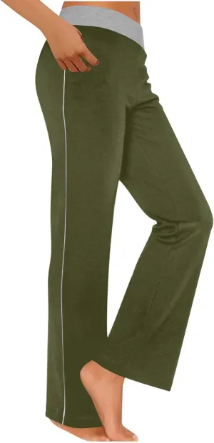 Wide Leg Pants Woman Color Block Elastic High Waisted Straight Trousers Workout Casual Lounge Pant Fashion Pajamas