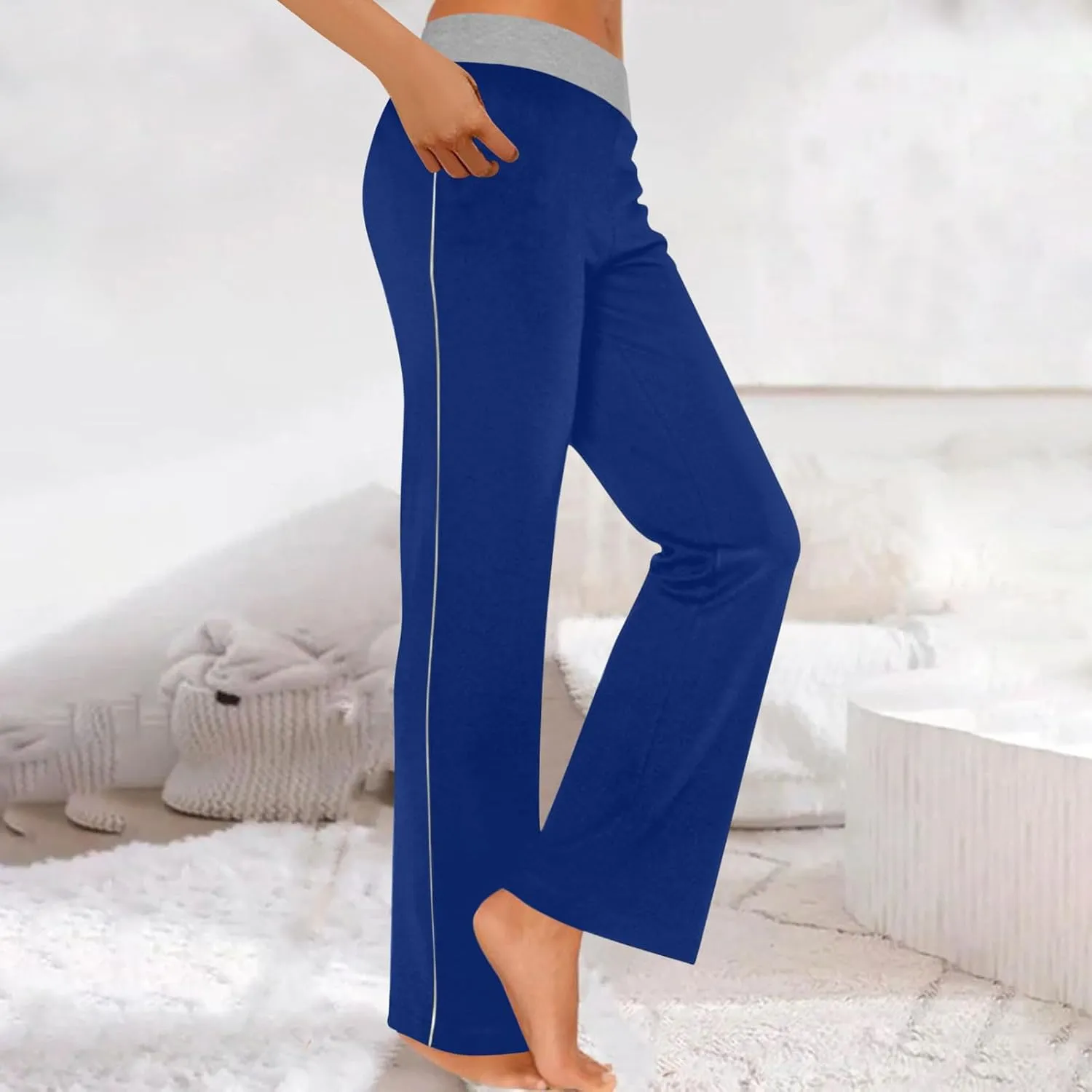 Wide Leg Pants Woman Color Block Elastic High Waisted Straight Trousers Workout Casual Lounge Pant Fashion Pajamas
