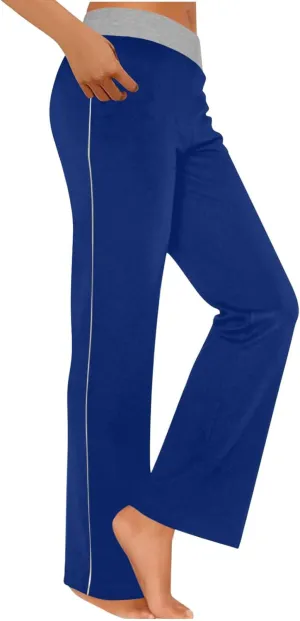 Wide Leg Pants Woman Color Block Elastic High Waisted Straight Trousers Workout Casual Lounge Pant Fashion Pajamas