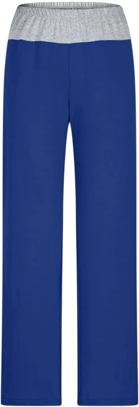 Wide Leg Pants Woman Color Block Elastic High Waisted Straight Trousers Workout Casual Lounge Pant Fashion Pajamas