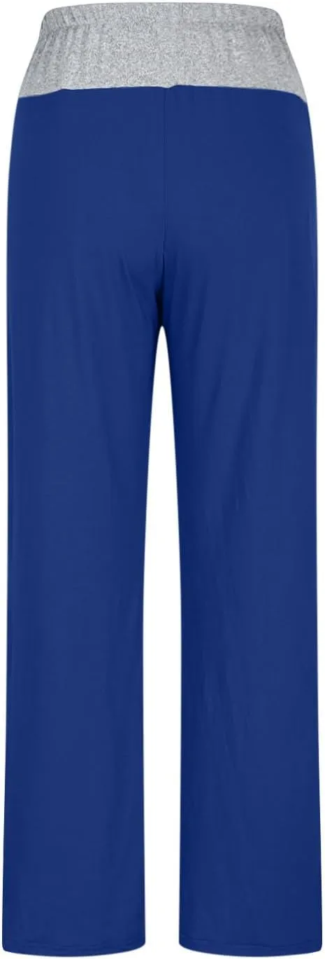 Wide Leg Pants Woman Color Block Elastic High Waisted Straight Trousers Workout Casual Lounge Pant Fashion Pajamas