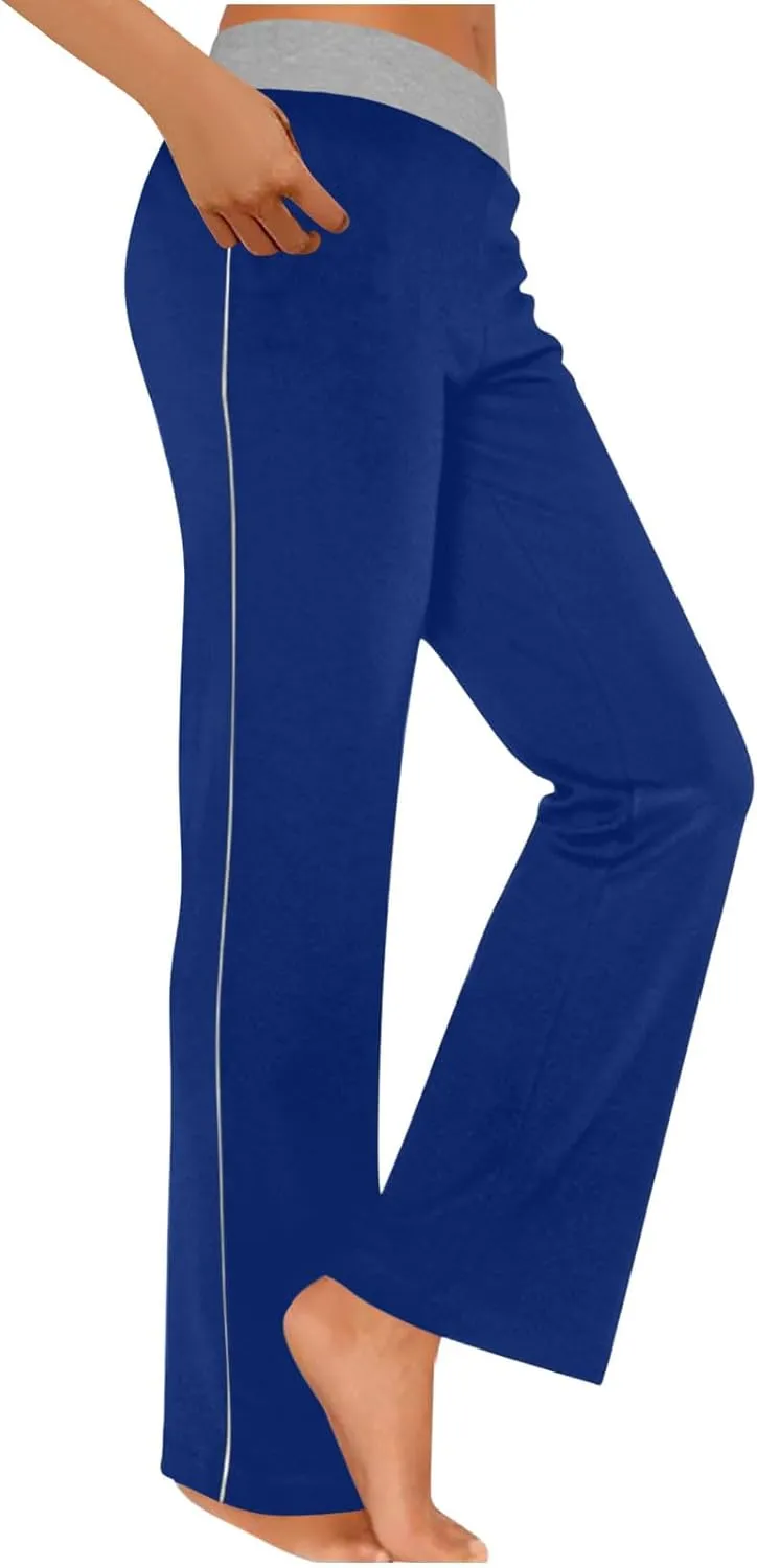 Wide Leg Pants Woman Color Block Elastic High Waisted Straight Trousers Workout Casual Lounge Pant Fashion Pajamas