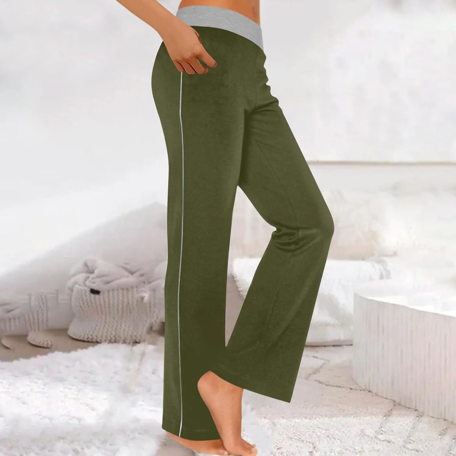 Wide Leg Pants Woman Color Block Elastic High Waisted Straight Trousers Workout Casual Lounge Pant Fashion Pajamas