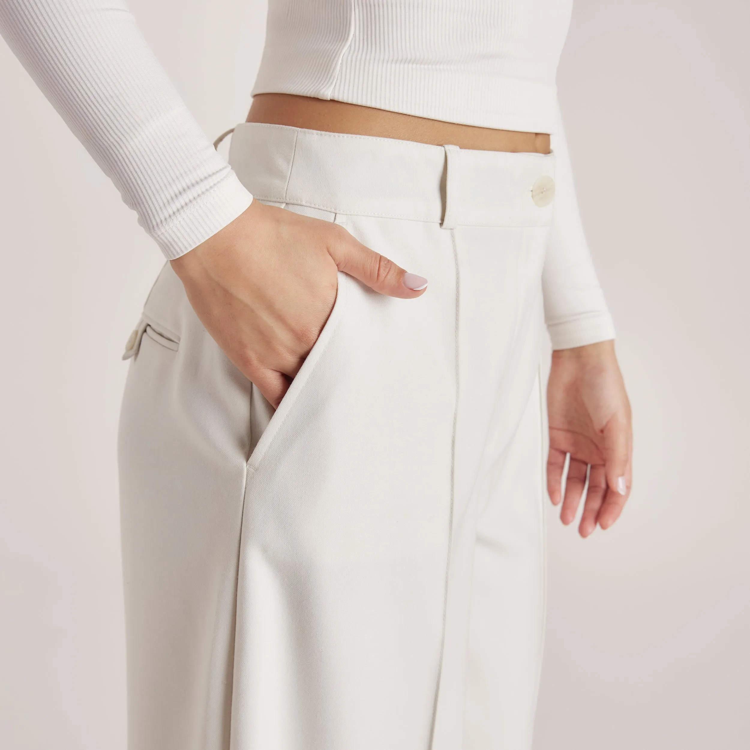 Wide-Leg Tailored Pants - Cream