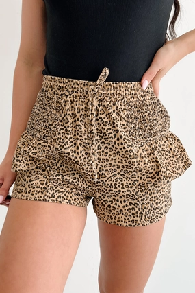 Smooth Fit No Wrinkle Partying Hard Smocked Leopard Shorts (Taupe/Black)