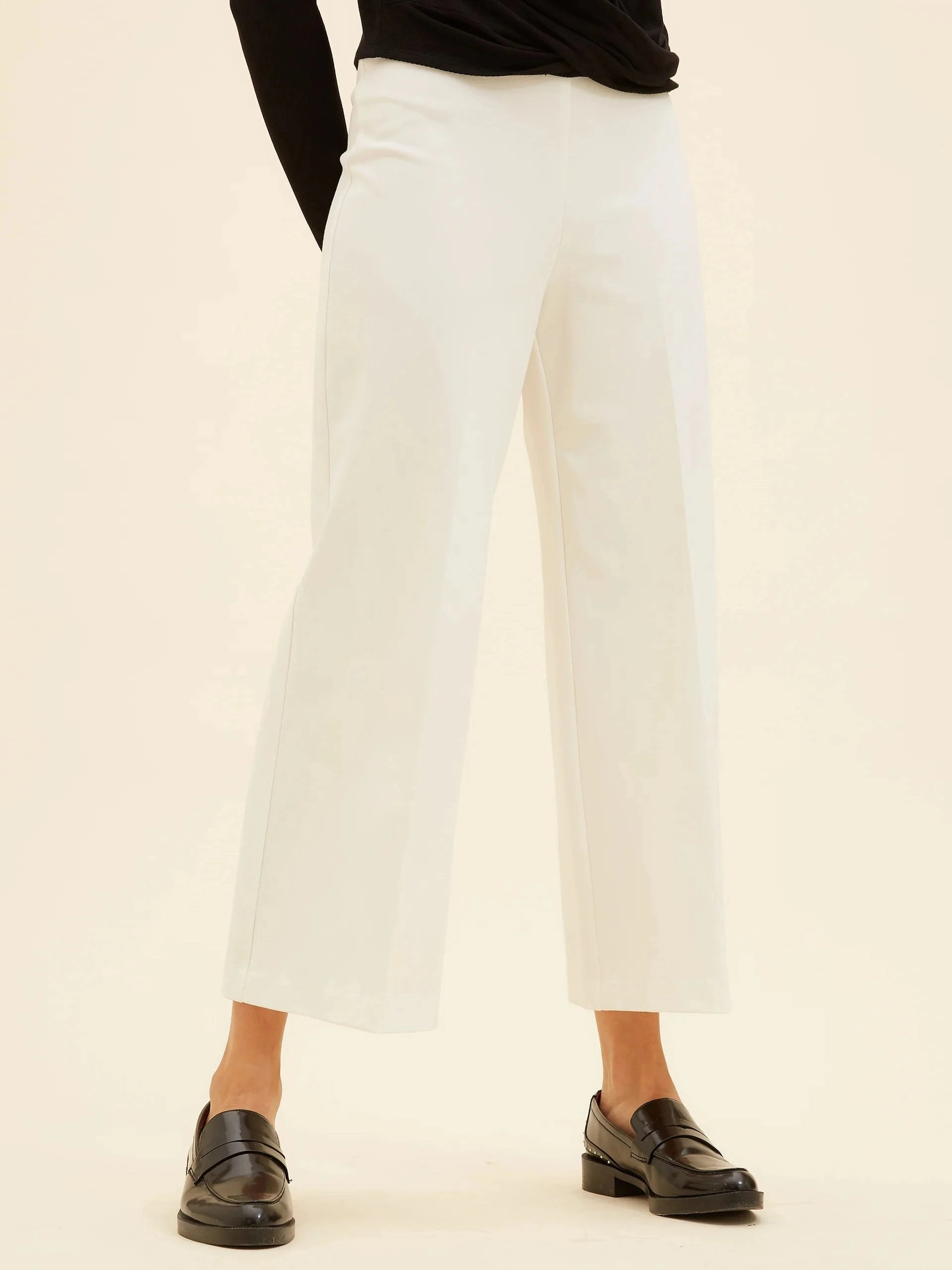 Wide Leg Cropped Pants Off White StainResistantCoating