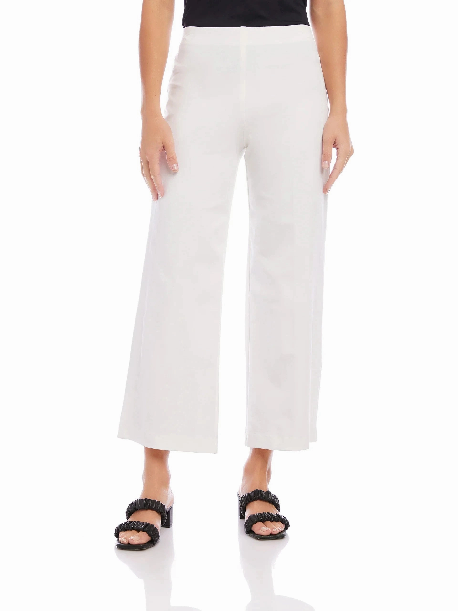 Distressed finish Wide Leg Cropped Pants Off White