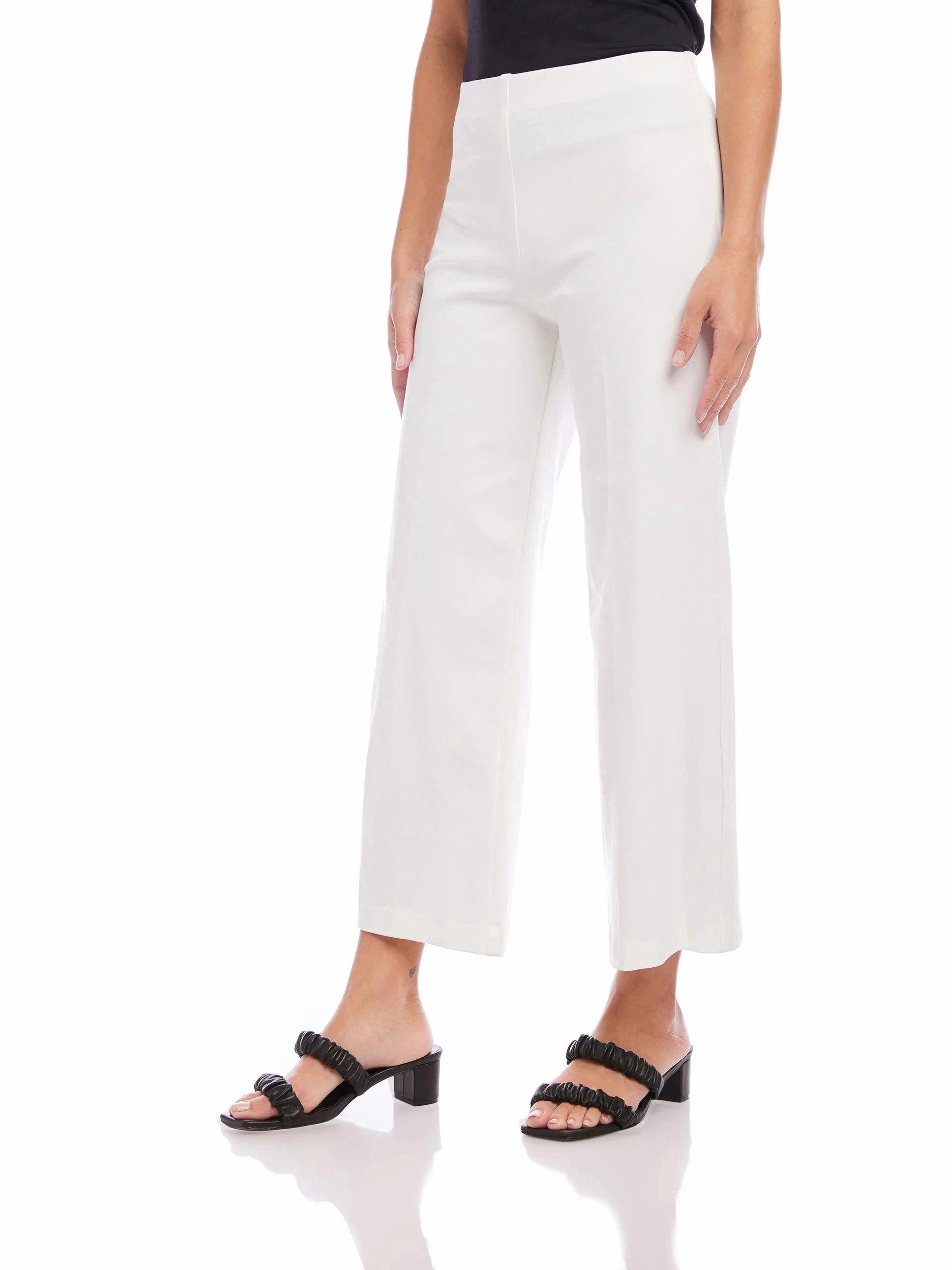 Sporty Function Comfortable Cut Wide Leg Cropped Pants Off White