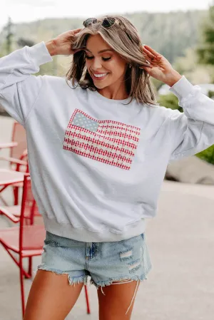 Wild & Waving USA Flag Sweatshirt (Grey) summer look