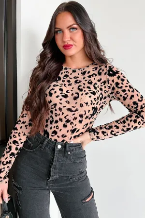 Antimicrobial Finish Basic Wardrobe Wild At Heart Animal Print Mesh Bodysuit (Nude Leopard)