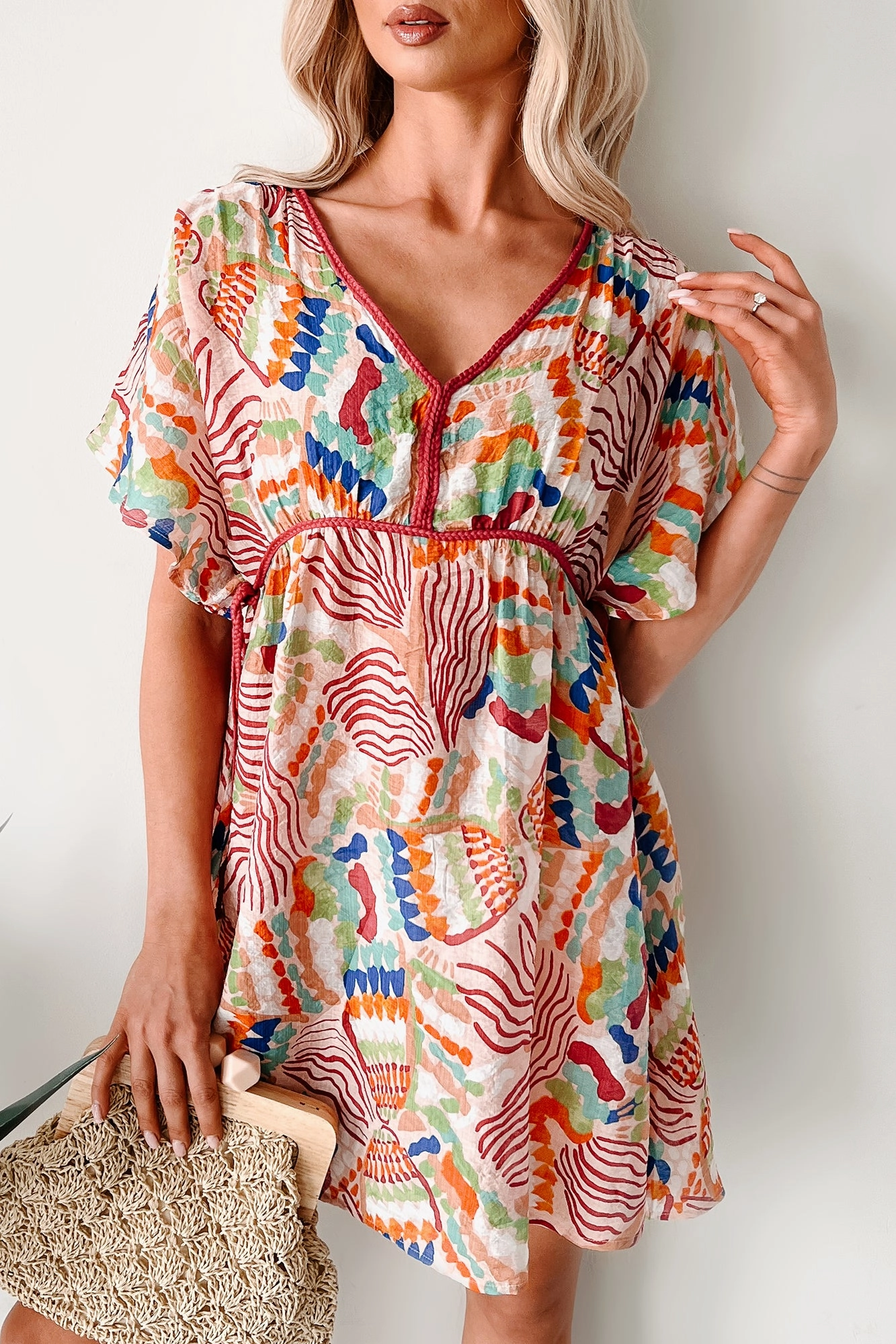 Wild Heart Printed Cover Up Mini Dress (Blush) Perfect For Work Formal Wear