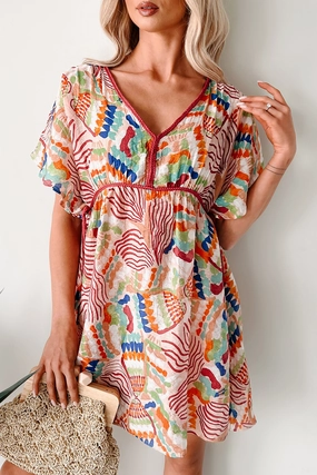 Wild Heart Printed Cover Up Mini Dress (Blush) Perfect For Work Formal Wear
