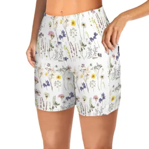 Wildflowers White Yoga Shorts with Pockets up to 5 XL (FWS)