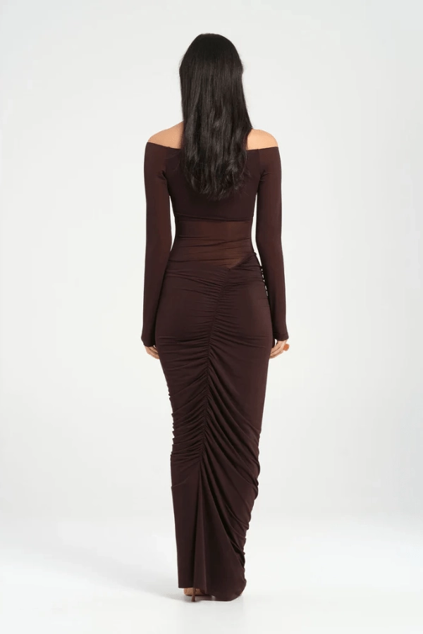 Wilma Maxi Dress Chocolate Elastic Fit