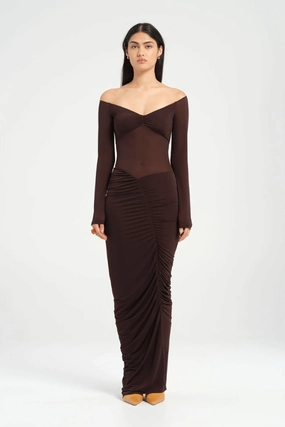 Wilma Maxi Dress Chocolate windproof breathable-mesh