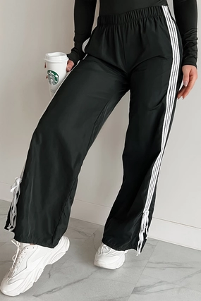 Quick Fit Colby Side Stripe Ribbon Tie Track Pants (Black)