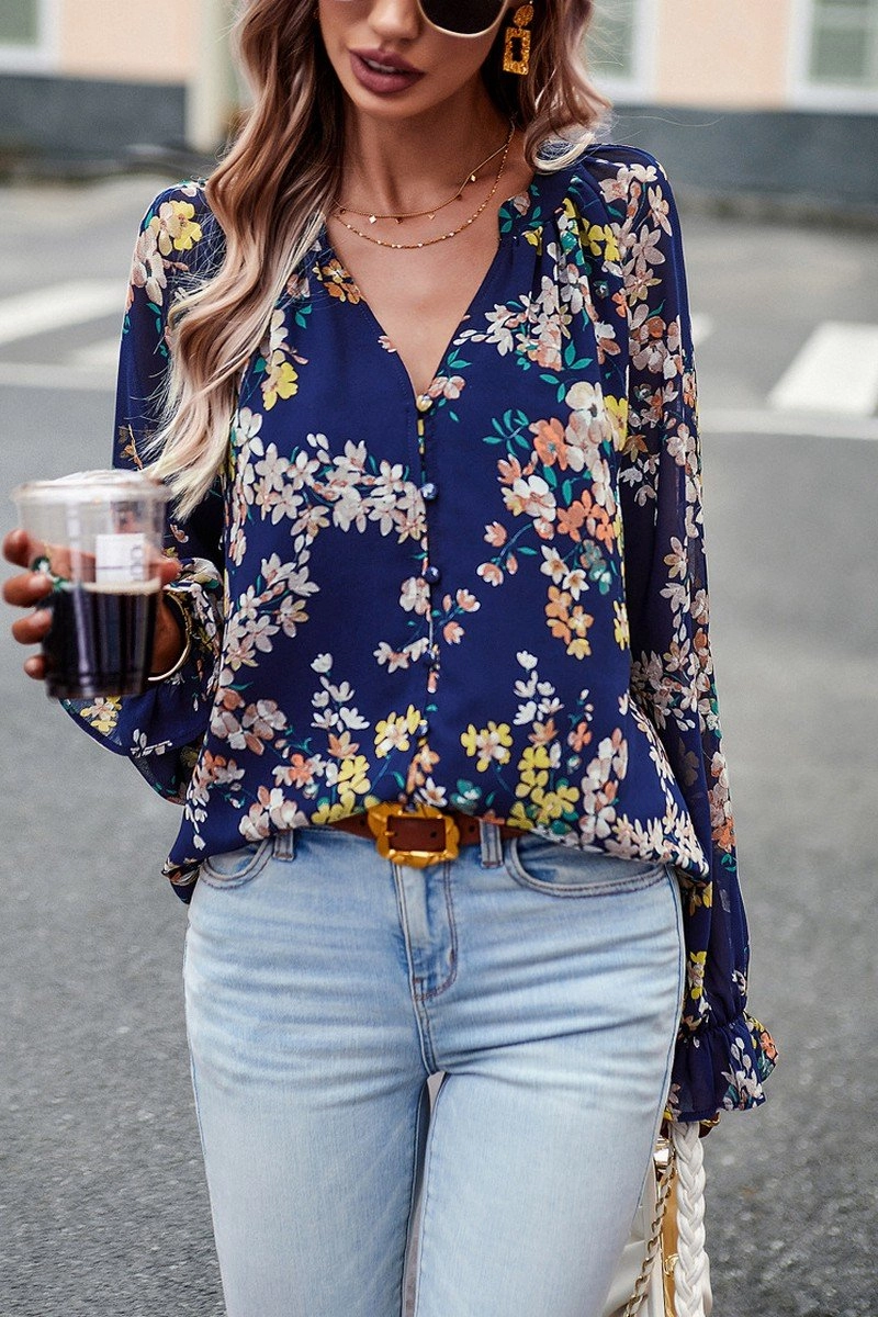 retro look Unstructured Fit WOMEN LIGHTWEIGHT LANTERN SLEEVE BUTTON BLOUSE