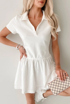 Modest Cut Lightweight Feel Winner Takes It All Active Mini Dress (White)