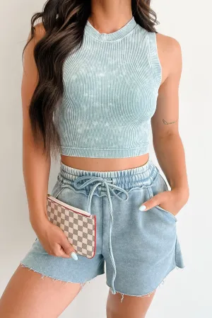 Woke Up Cute Stone Wash Padded Zenana Top (Blue Grey) ZipClosure Reinforced Elbow Patches