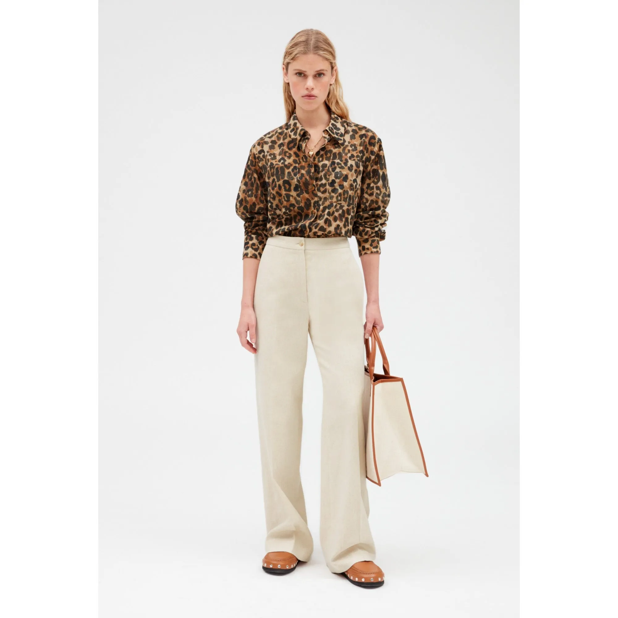 Women Beige Cotton And Linen Blend Trousers - Linen