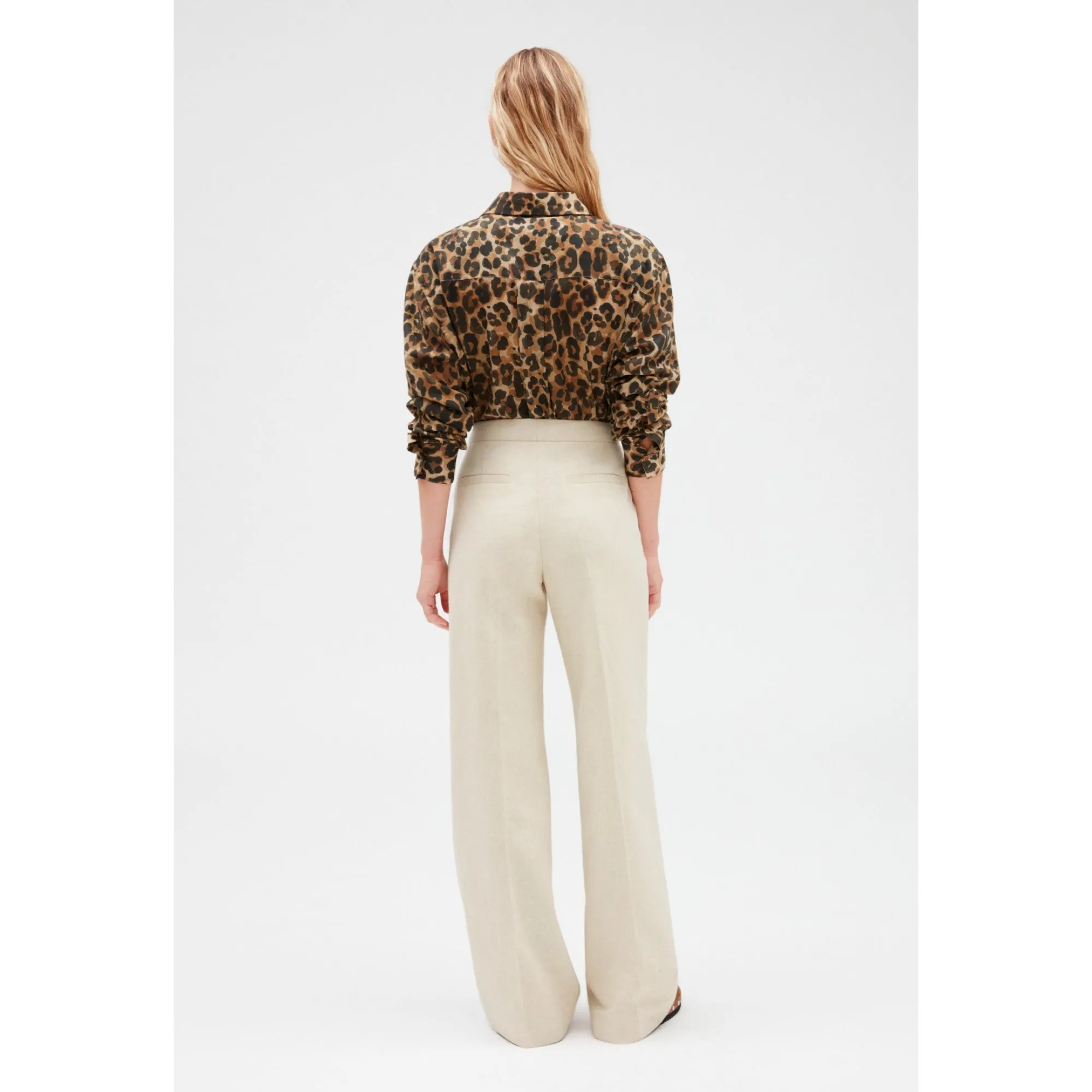 Women Beige Cotton And Linen Blend Trousers - Linen