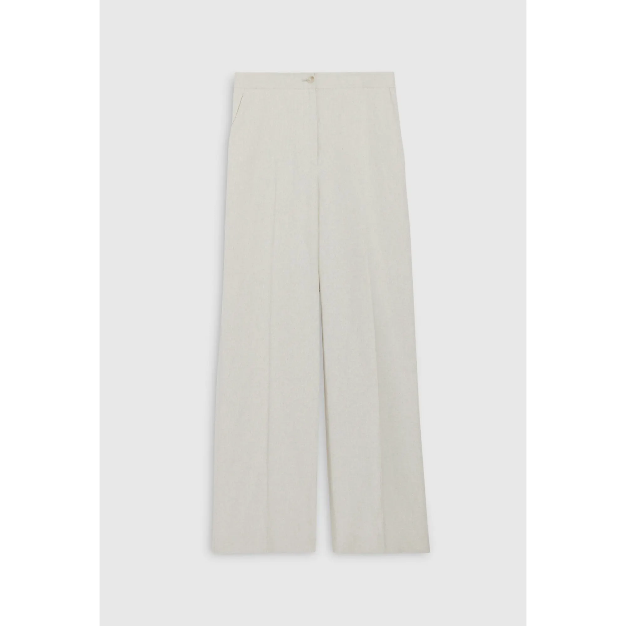 Women Beige Cotton And Linen Blend Trousers - Linen