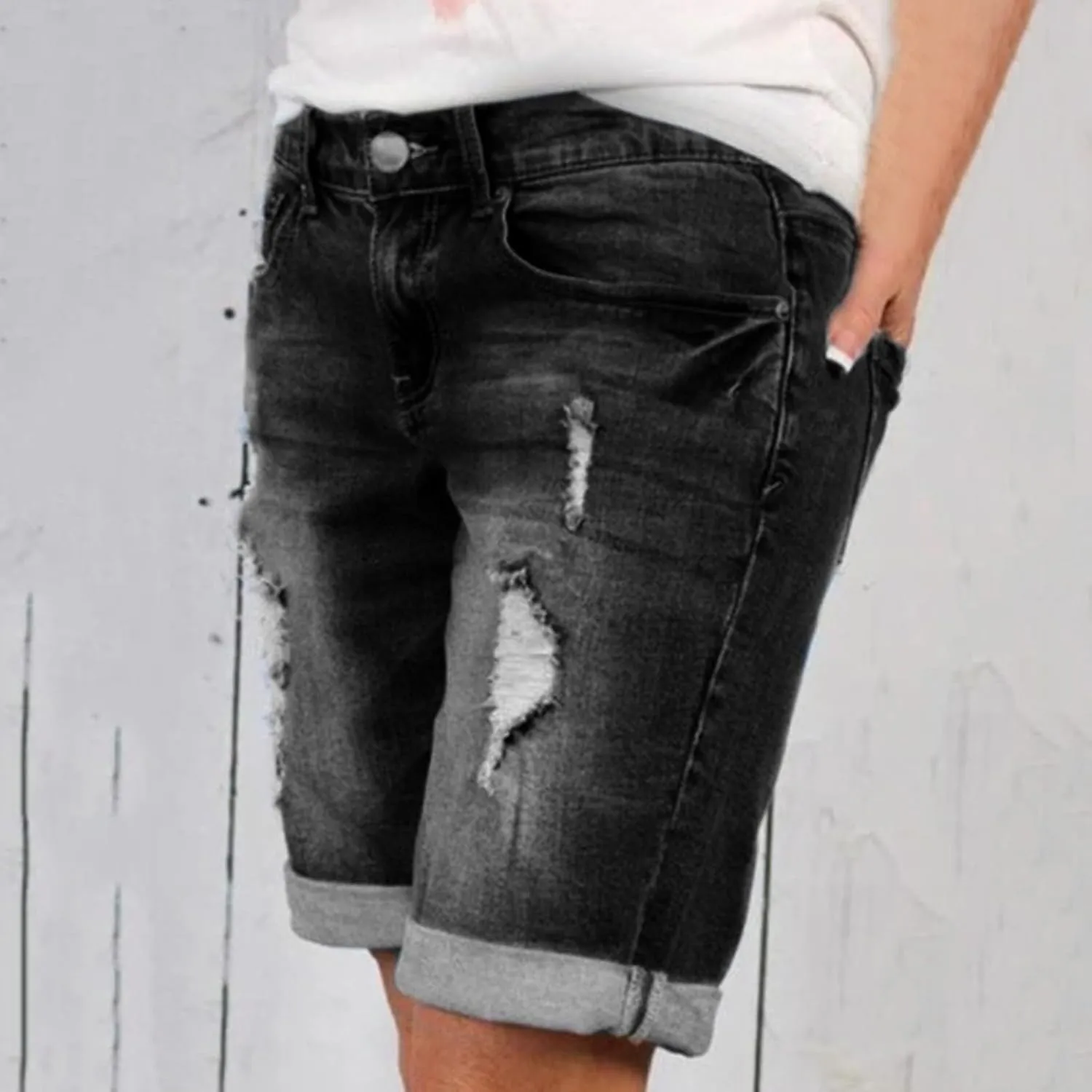 Women Casual High Waisted Denim Shorts Frayed Raw Hem Ripped Jeans Shorts Distressed Sexy Mini Denim Shorts Bermuda Shorts
