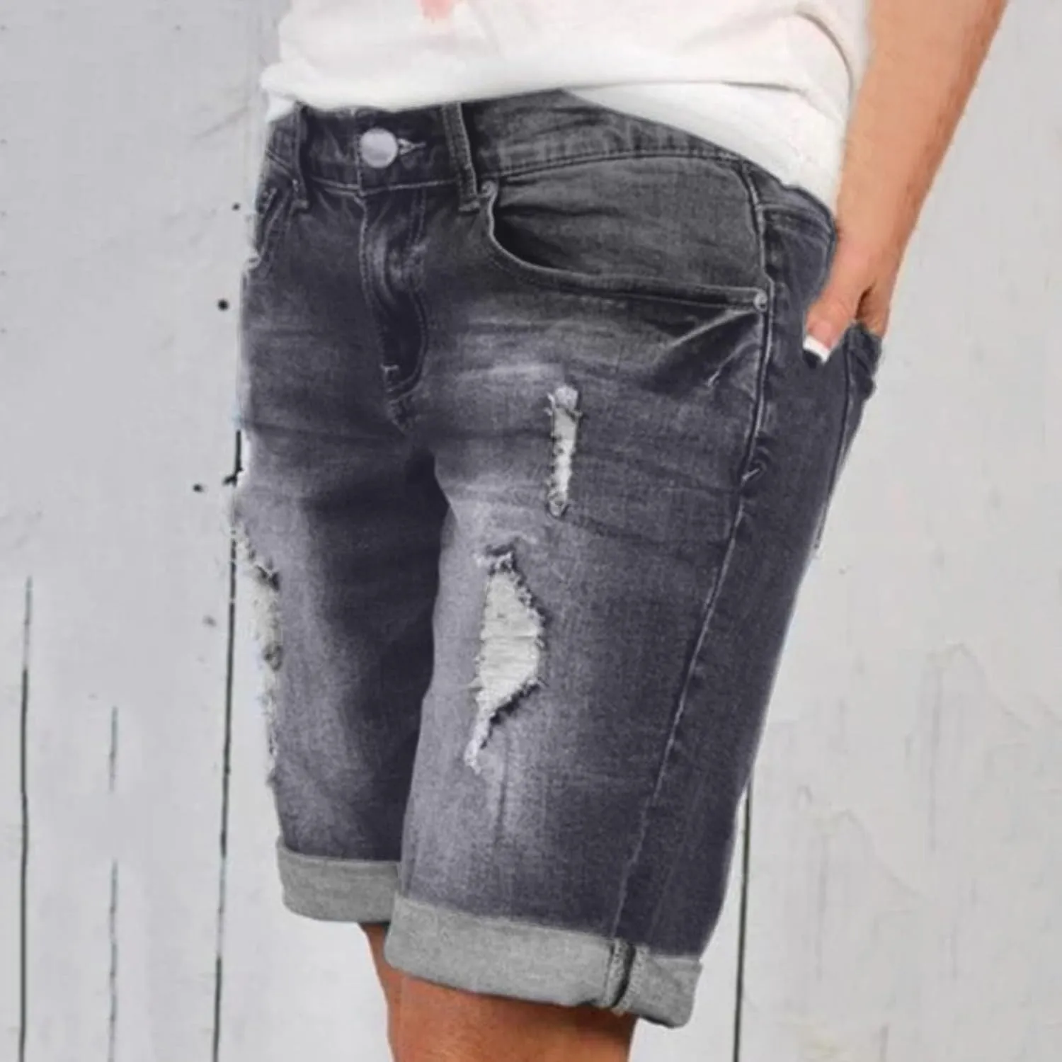 Women Casual High Waisted Denim Shorts Frayed Raw Hem Ripped Jeans Shorts Distressed Sexy Mini Denim Shorts Bermuda Shorts