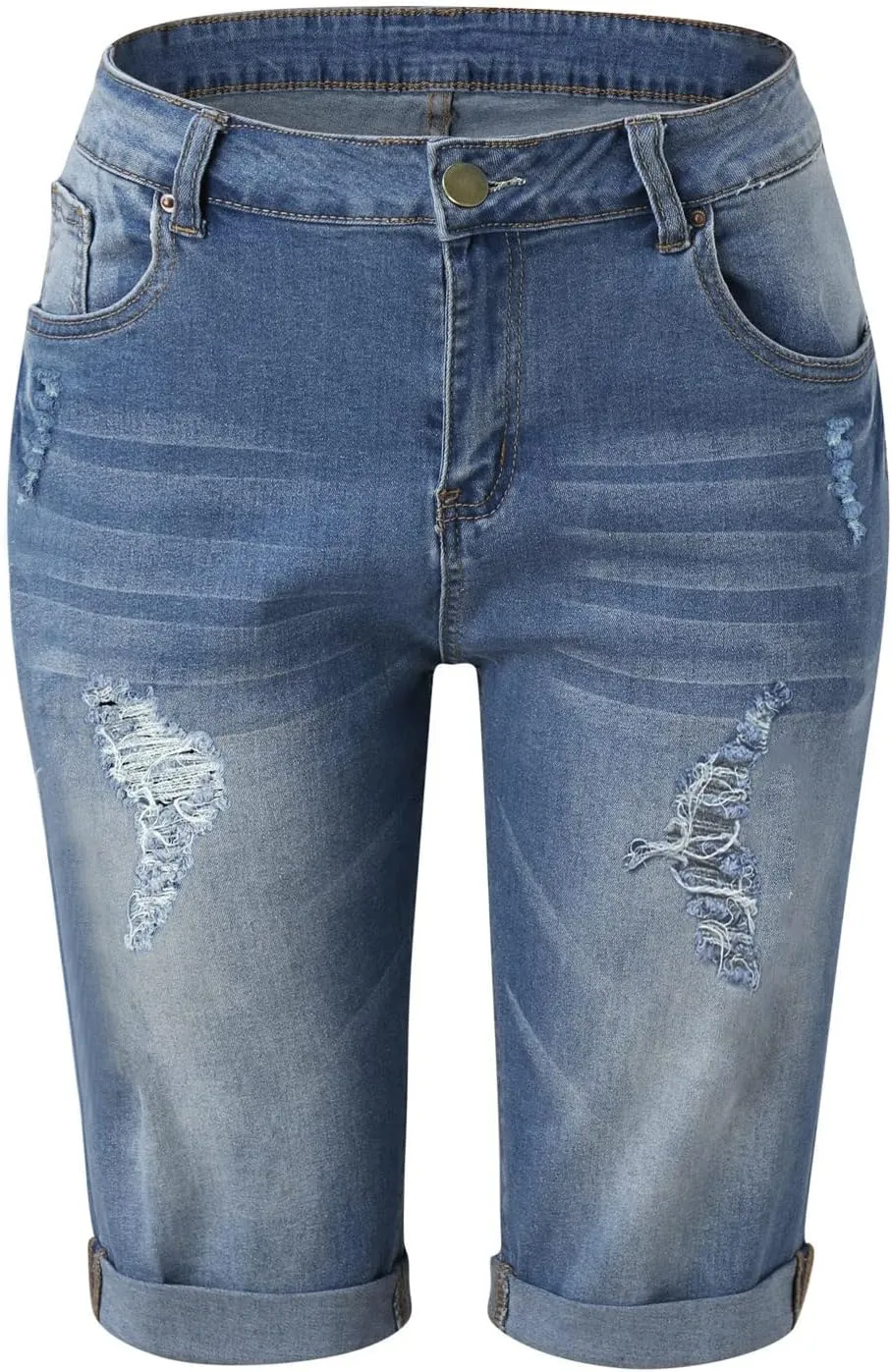 Women Casual High Waisted Denim Shorts Frayed Raw Hem Ripped Jeans Shorts Distressed Sexy Mini Denim Shorts Bermuda Shorts