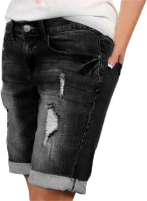 Women Casual High Waisted Denim Shorts Frayed Raw Hem Ripped Jeans Shorts Distressed Sexy Mini Denim Shorts Bermuda Shorts
