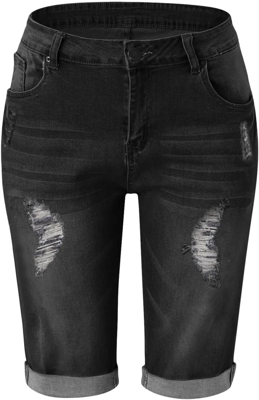 Women Casual High Waisted Denim Shorts Frayed Raw Hem Ripped Jeans Shorts Distressed Sexy Mini Denim Shorts Bermuda Shorts
