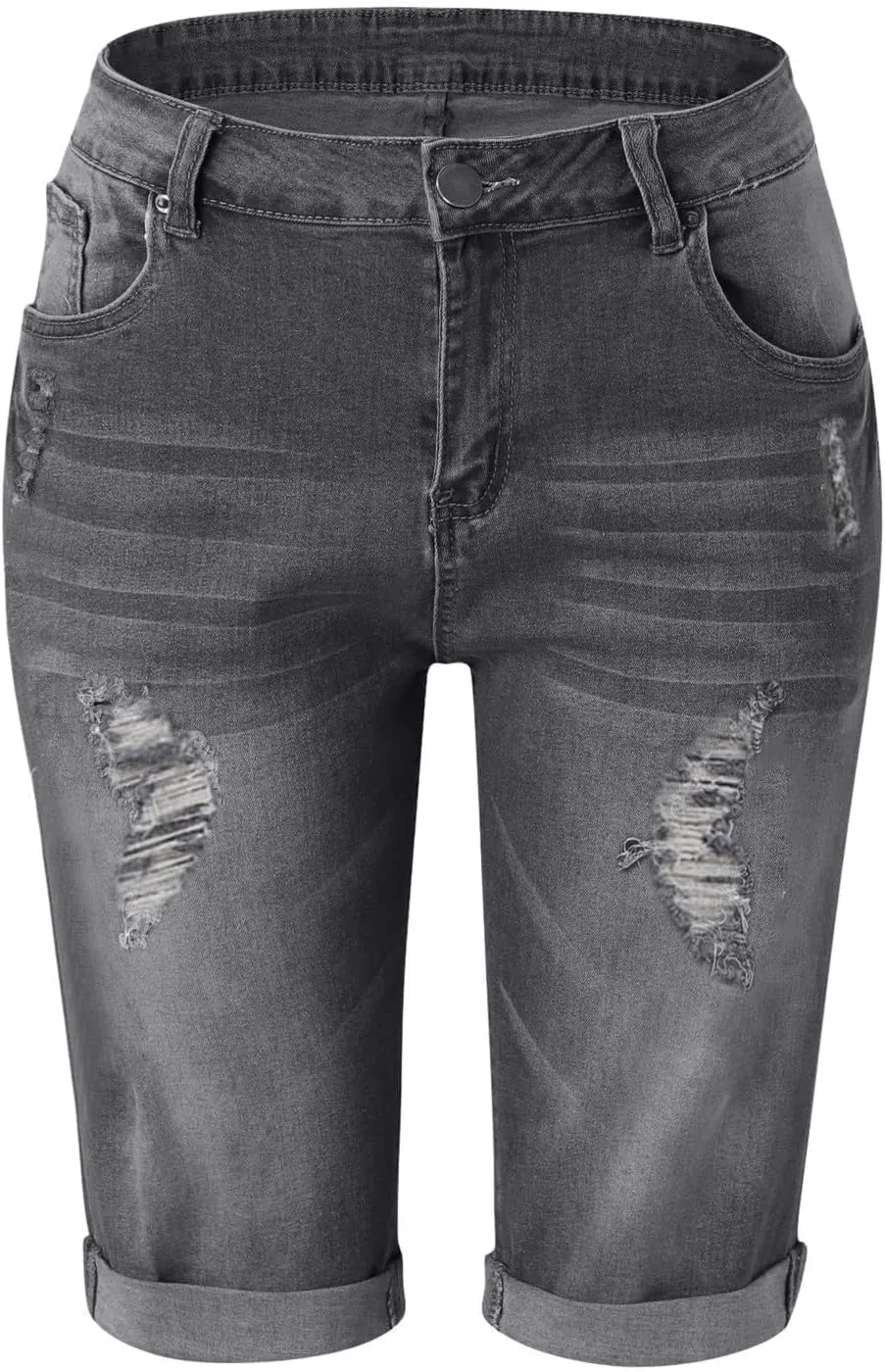 Women Casual High Waisted Denim Shorts Frayed Raw Hem Ripped Jeans Shorts Distressed Sexy Mini Denim Shorts Bermuda Shorts