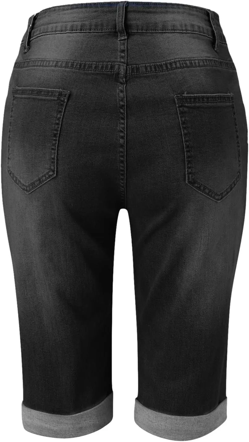 Women Casual High Waisted Denim Shorts Frayed Raw Hem Ripped Jeans Shorts Distressed Sexy Mini Denim Shorts Bermuda Shorts