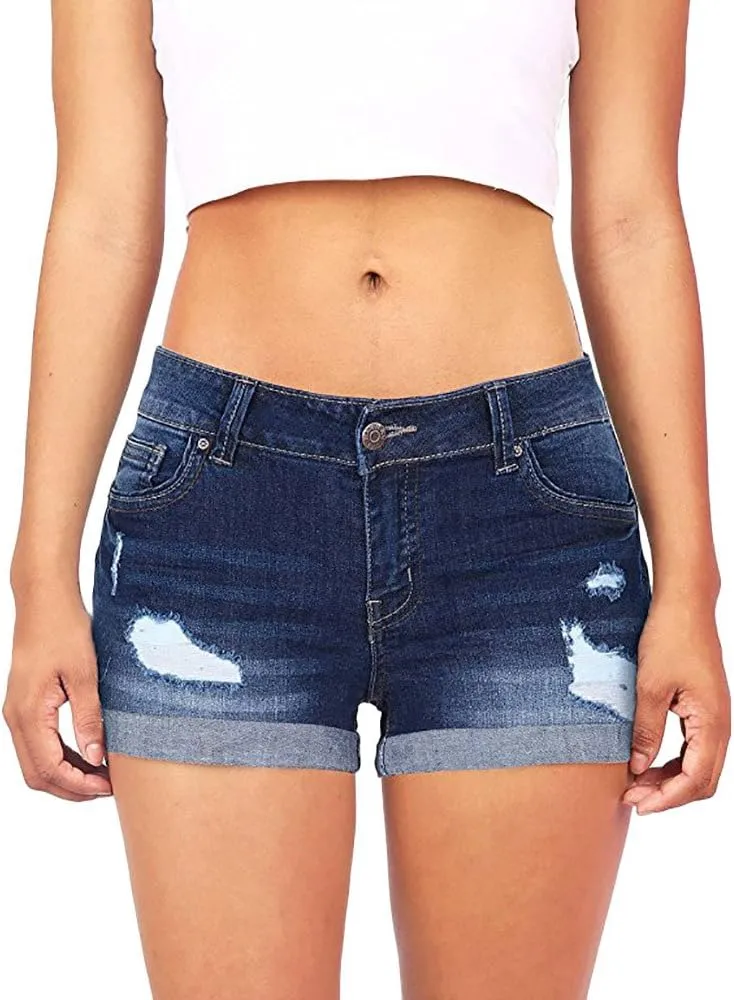 Women Casual High Waisted Denim Shorts Frayed Raw Hem Ripped Jeans Shorts Distressed Sexy Mini Denim Shorts Bermuda Shorts