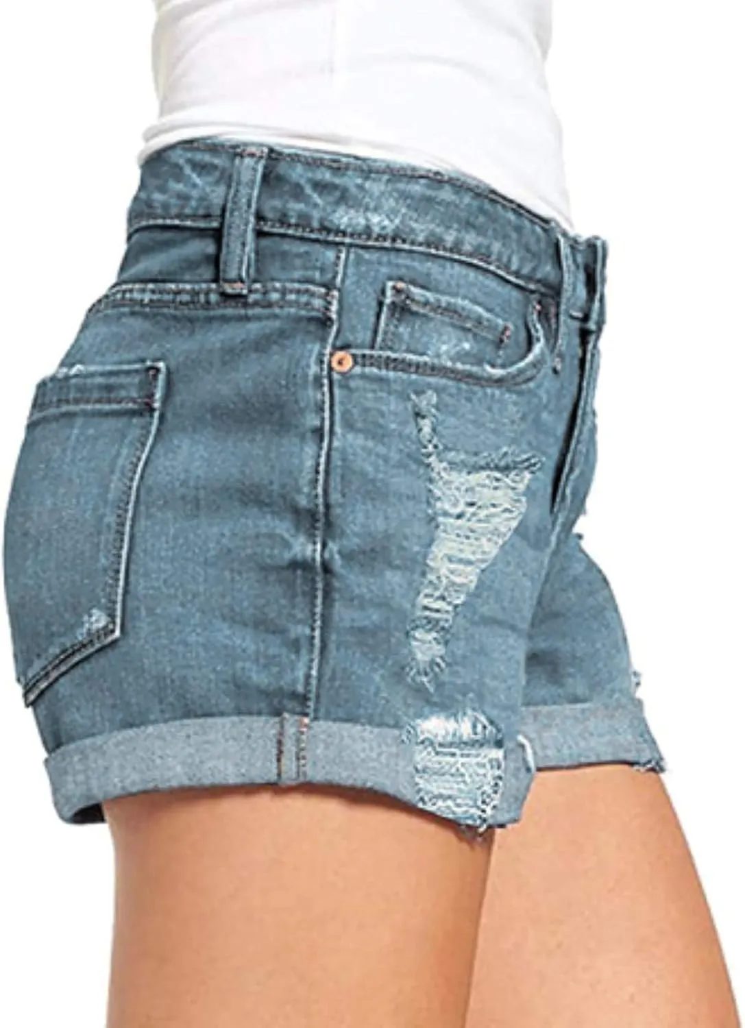 Women Casual High Waisted Denim Shorts Frayed Raw Hem Ripped Jeans Shorts Distressed Sexy Mini Denim Shorts Bermuda Shorts