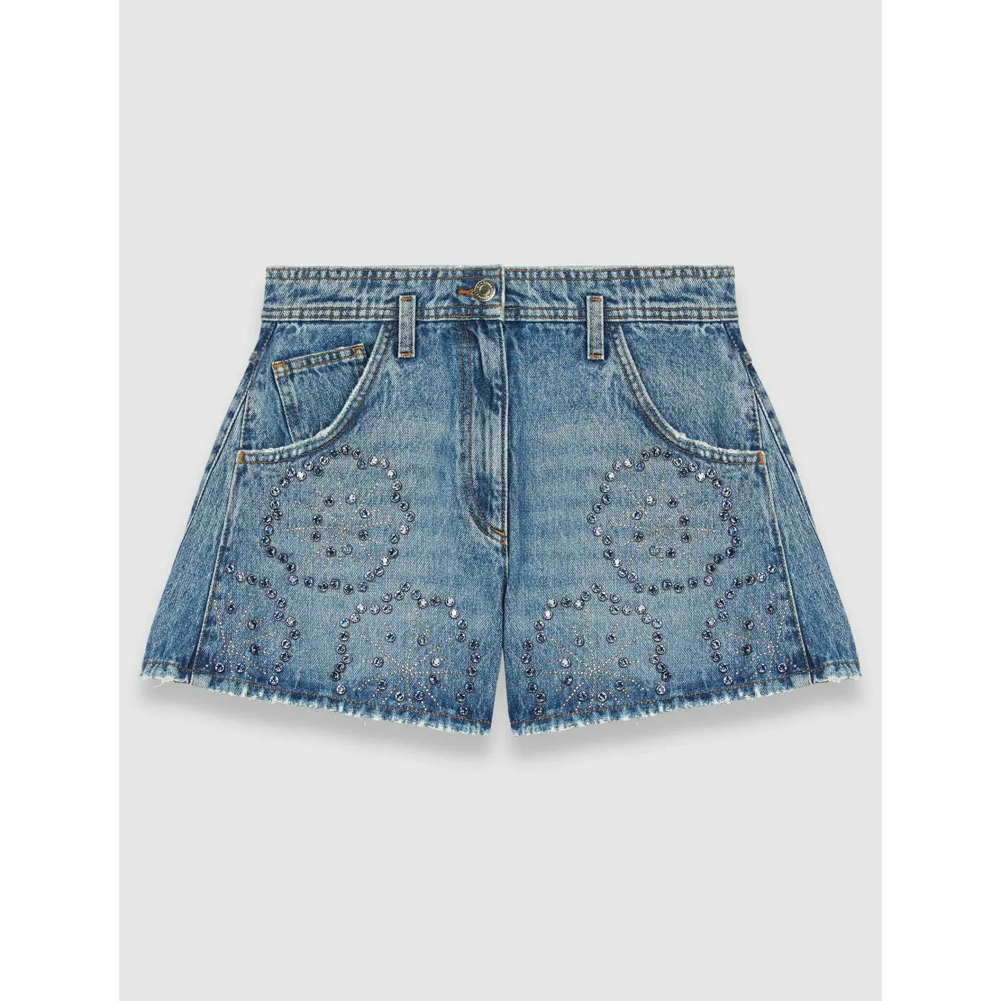 Women Denim Shorts With Rhinestones - Blue